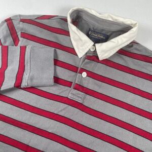 Brooks Brothers Mens Polo Shirt Medium Long Sleeve‎ Striped Rugby Gray Red